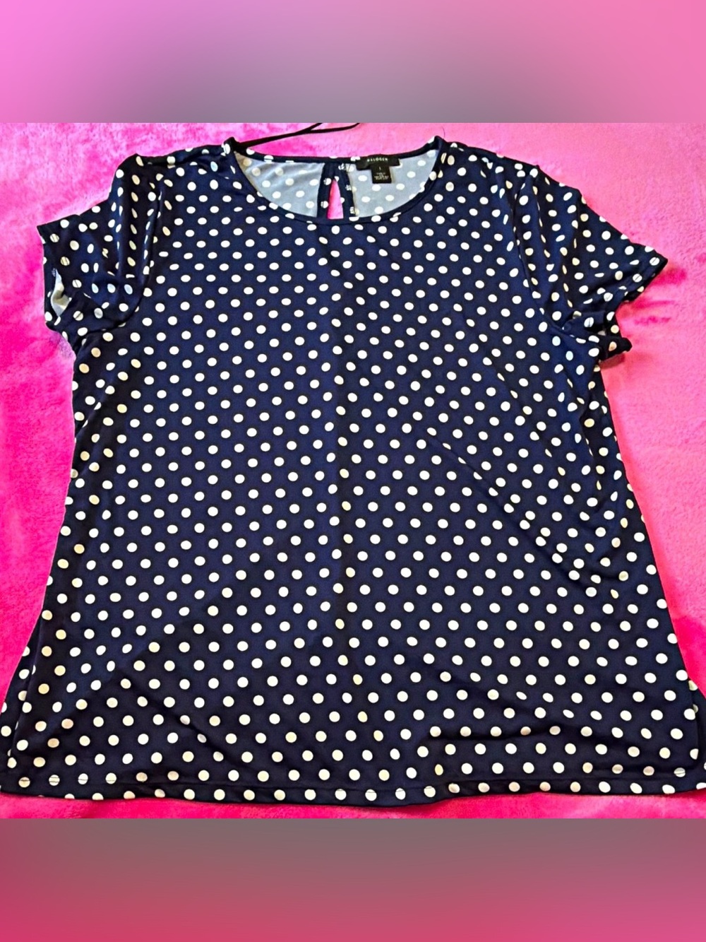Halogen L Blue Round Neck Short Sleeve Pullover Top 1 Good condition